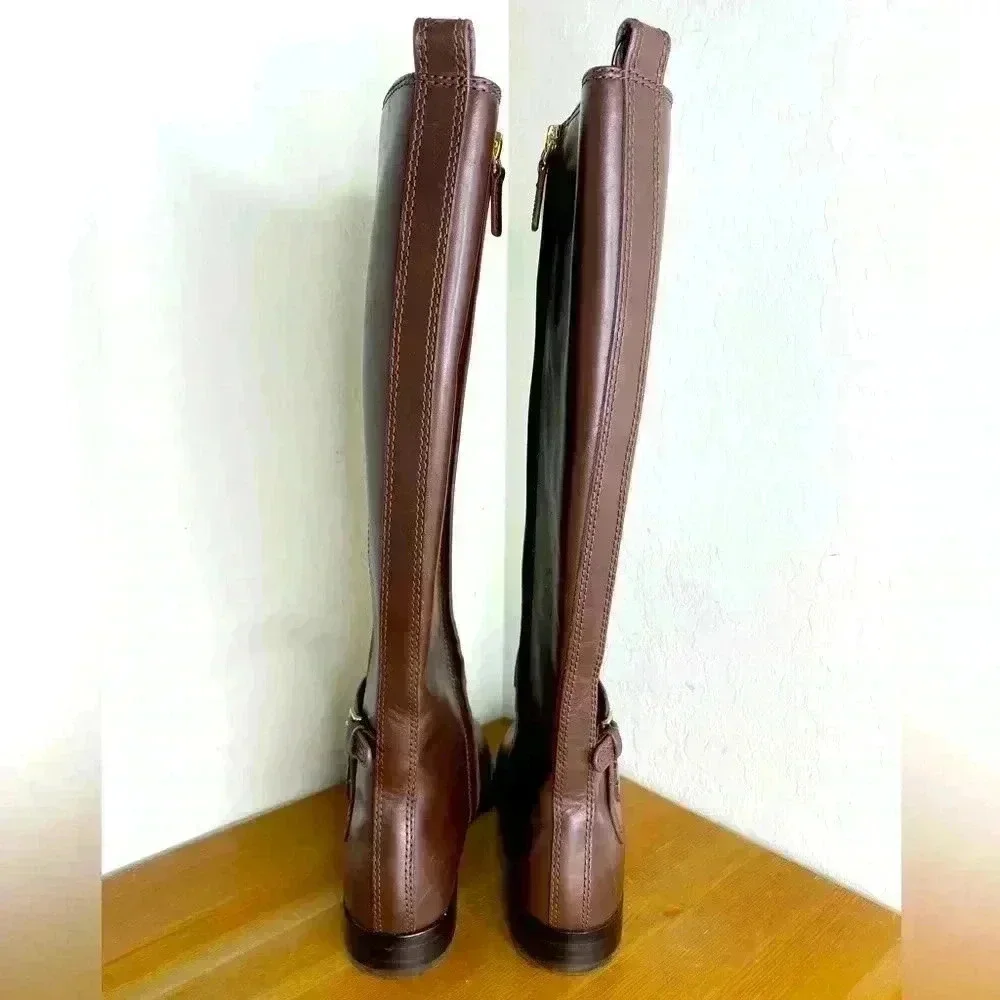 NEW Tory Burch Wyatt Leather Riding Boot in Chocolate Women’s Size 7M